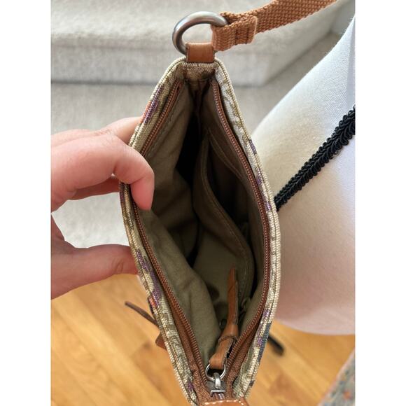 Fossil Boho Beige Tan Paisley Print Canvas & Leather Crossbody Bag - Picture 4 of 6